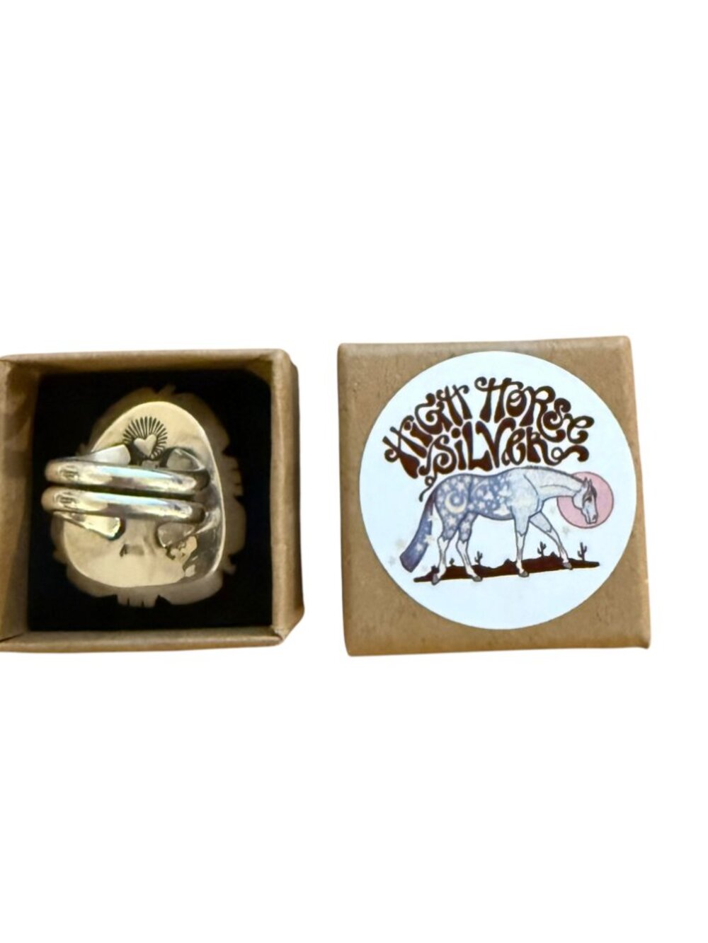 High Horse Silver Montezuma Royston Turquoise & Sterling Saw-cut Shadowbox Ring - Picture 2 of 6